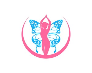 Beautiful women with butterfly wing and swoosh