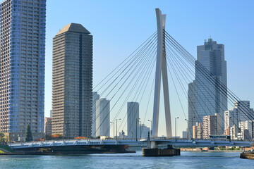Obraz premium 佃島の高層ビル群と中央大橋