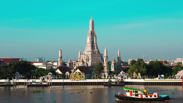 Wat Arun Temple with Chao Phraya river in Bangkok, Thailand