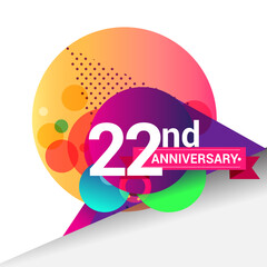 Fototapeta premium 22nd Anniversary logo, Colorful geometric background vector design template elements for your birthday celebration.
