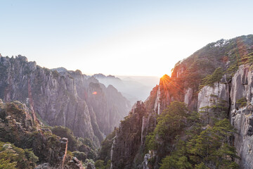 Sunset landscape of Xihai Grand Canyon in winter in Huangshan Scenic Area, China