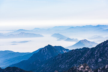 The sea of clouds in the winter morning in the North Seascape of Huangshan Mountain, Anhui, China