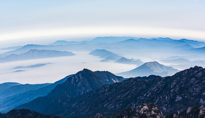 Fototapeta na wymiar The sea of clouds in the winter morning in the North Seascape of Huangshan Mountain, Anhui, China
