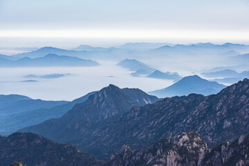 The sea of clouds in the winter morning in the North Seascape of Huangshan Mountain, Anhui, China