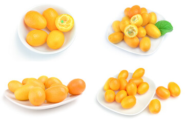 Collage of kumquats isolated on a white background with clipping path