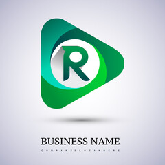 Logo R letter, green colored in the triangle shape, Vector design template elements for your Business or company identity.