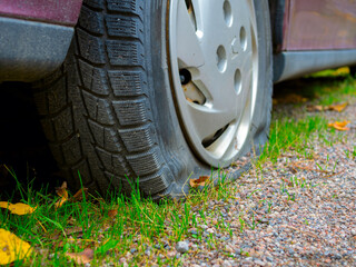 Fototapeta na wymiar Flat Rear Car Tire