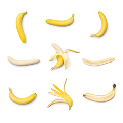 Collection of bananas isolated on white background