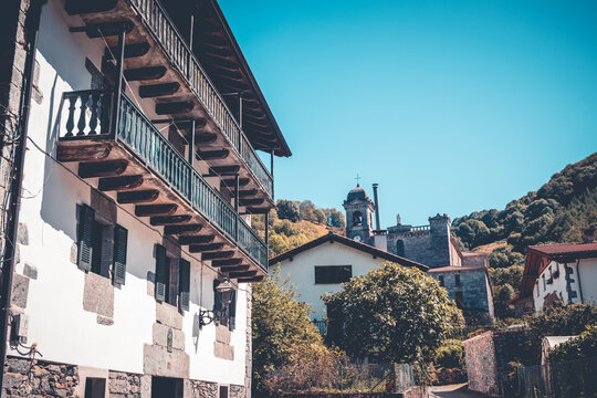 Low angle shot of antique buildings in Leitza, Spain