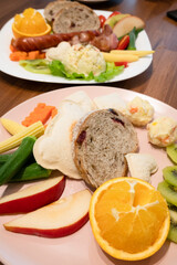 breakfast of bread and fruits