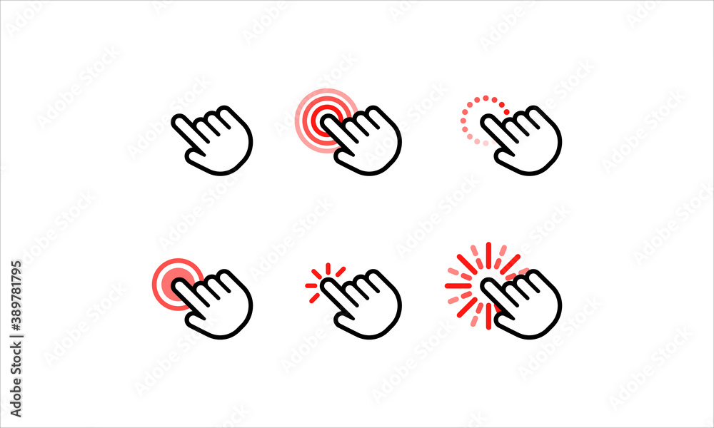 Poster hand and arrow computer mouse cursor pointer icons set. waiting, loading. target clicks, arrow icons
