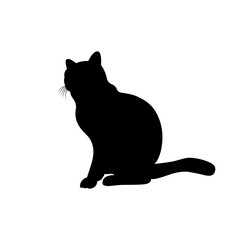 Cute cat icon on white background. Silhouette vector design. 