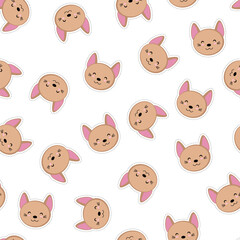 Brown cats on a white background. Cute kawaii kittens stickers. Seamless pattern. Vector illustration.