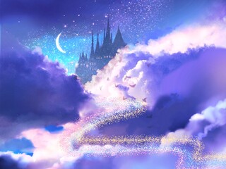 European beautiful castle behinds clouds in the night © NORIMA