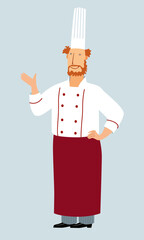 Lovely lovely chef. Funny cartoon character. Vector graphics
