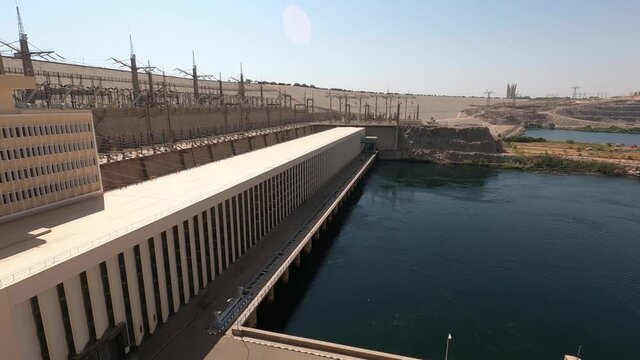 Africa, Egypt - October 2020: The Aswan hight dam with hydroelectric power plant in Aswan (Egypt)