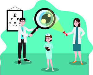 Optometrist vector concept: Optometrist doing sight testing and research