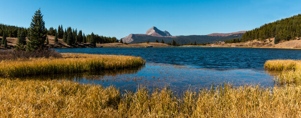 Andrews Lake With Engineer Mountain, Andrews Lake State Wildlife Area, Colorado, USA