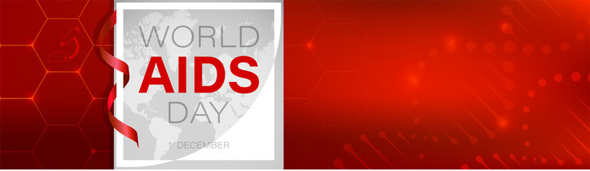 World AIDS Day web banner on 1 December. Frame and red ribbon on medical background. Poster for World AIDS Day. Vector