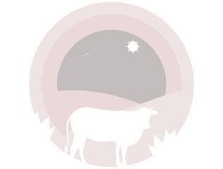 White cow silhouette in circle