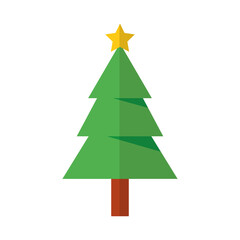 happy merry christmas pine tree flat style icon