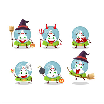 Halloween expression emoticons with cartoon character of snowball with snowman