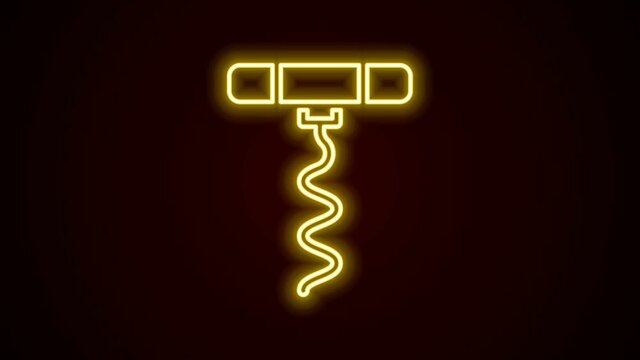 Glowing neon line Wine corkscrew icon isolated on black background. 4K Video motion graphic animation