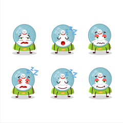 Cartoon character of snowball with snowman with sleepy expression