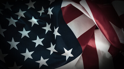 Close-up american flag, USA flag background with copy space. Top view