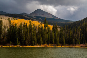 Woods Lake With Fall Color on Wilson Peak,Placerville, Colorado, USA