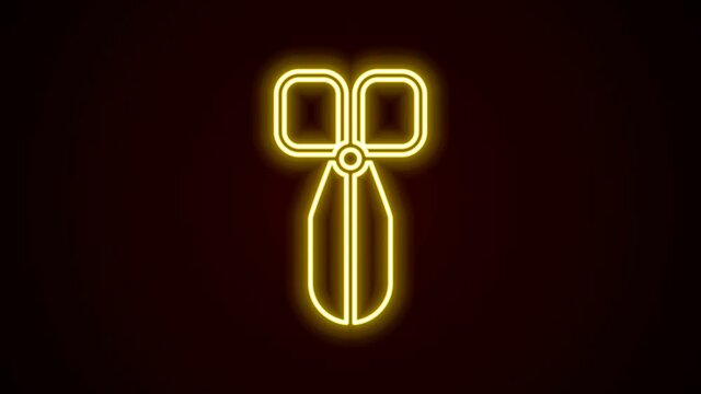 Glowing neon line Scissors icon isolated on black background. Cutting tool sign. 4K Video motion graphic animation