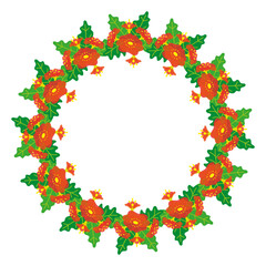 Flower wreath on white background. Bright vector floral frame. Template for greeting card or invitations. 