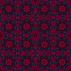 seamless pattern with red flowers on a dark background