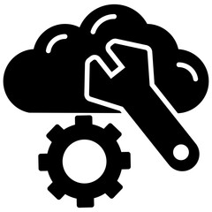 
Cloud with cogwheel and wrench symbolising cloud computing operations or services concept 

