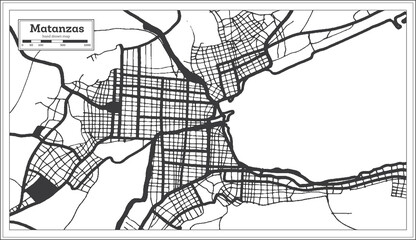 Matanzas Cuba City Map in Black and White Color in Retro Style. Outline Map.