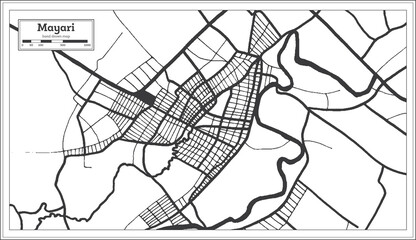 Mayari Cuba City Map in Black and White Color in Retro Style. Outline Map.