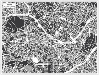 Paris France City Map in Black and White Color in Retro Style. Outline Map.