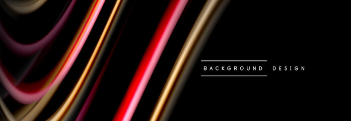 Dynamic motion abstract background. Color blurred stripes on black. Wave liquid lines poster. Vector illustration