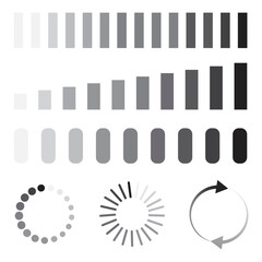 Vector icons of circles and loading bars. Loader process waiting bar. Stock image. EPS 10.