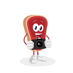 Meat Logo mascot with camera pose