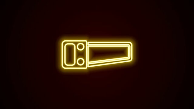 Glowing neon line Hand saw icon isolated on black background. 4K Video motion graphic animation