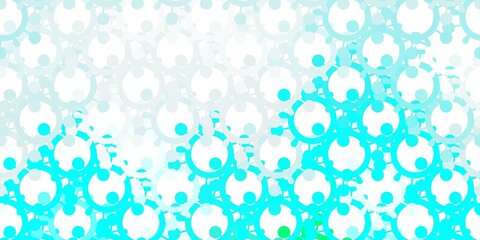 Light Blue, Green vector background with covid-19 symbols.