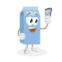 Milk Logo mascot with selfie pose