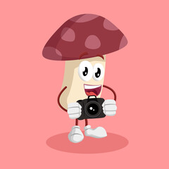 Mushroom Logo mascot with camera pose