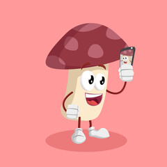 Mushroom Logo mascot with selfie pose