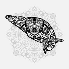 Vector illustration of a sea animal mandala for coloring book. Sea Animal Mandala for Silhouette Cameo and Cricut.
