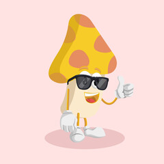 Obraz na płótnie Canvas Mushroom logo mascot thumb pose