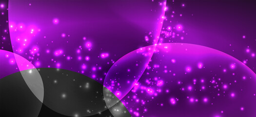 Obraz premium Neon ellipses abstract backgrounds. Shiny bright round shapes glowing in the dark. Vector futuristic illustrations for covers, banners, flyers and posters and other