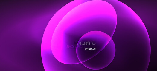 Neon ellipses abstract backgrounds. Shiny bright round shapes glowing in the dark. Vector futuristic illustrations for covers, banners, flyers and posters and other