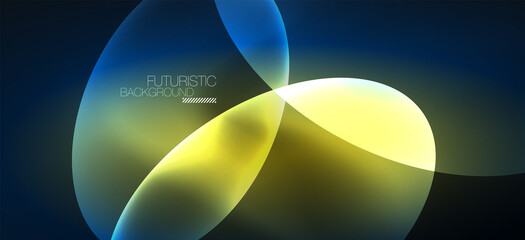 Neon ellipses abstract backgrounds. Shiny bright round shapes glowing in the dark. Vector futuristic illustrations for covers, banners, flyers and posters and other